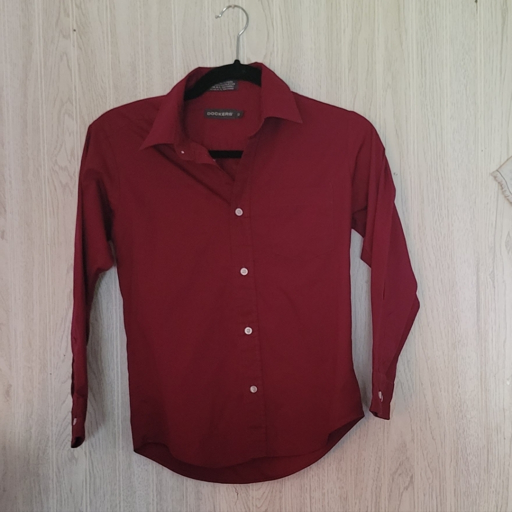 Boys Size 12 Dockers Dark Red Button Down Shirt